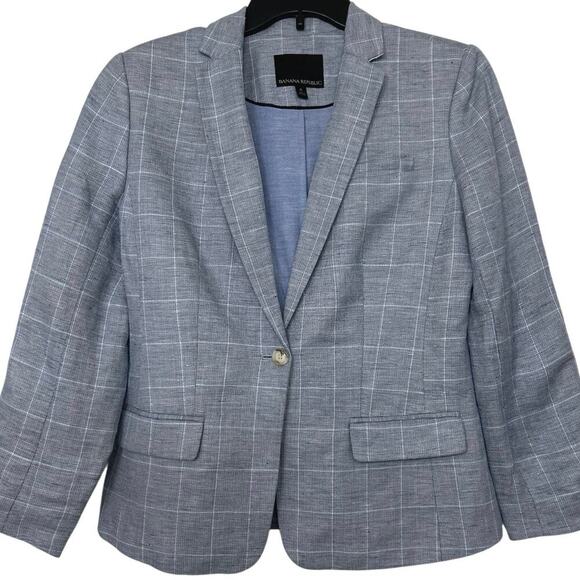 Banana Republic Jackets & Blazers - Banana Republic Blue Linen Blend Plaid Blazer Jacket 6 Old Money Preppy Classic